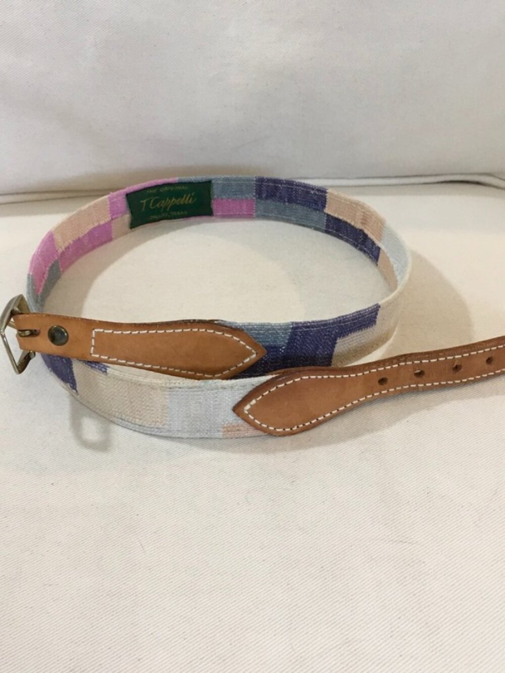 T. Cappelli Multi-colored Woven Textile Belt Leather Ends